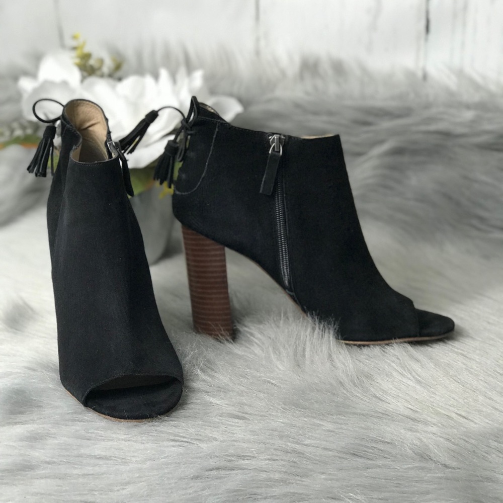 Halogen Open Toe Booties Back Suede Side Zip - image 3